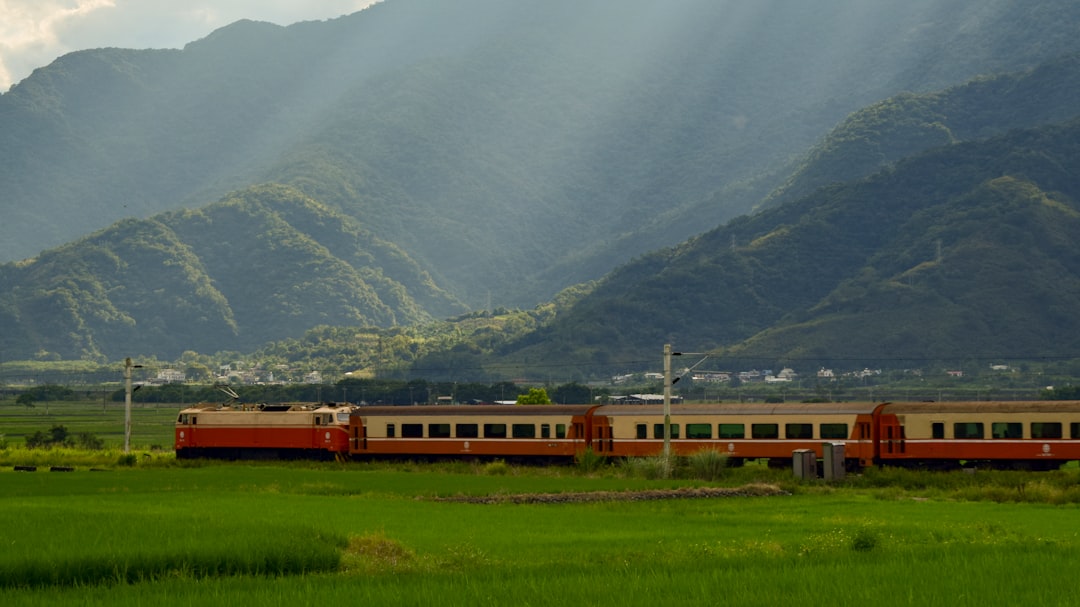 red and white train on rail road near mountain during daytime