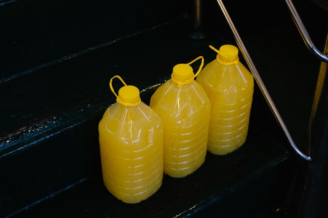 a group of yellow bottles
