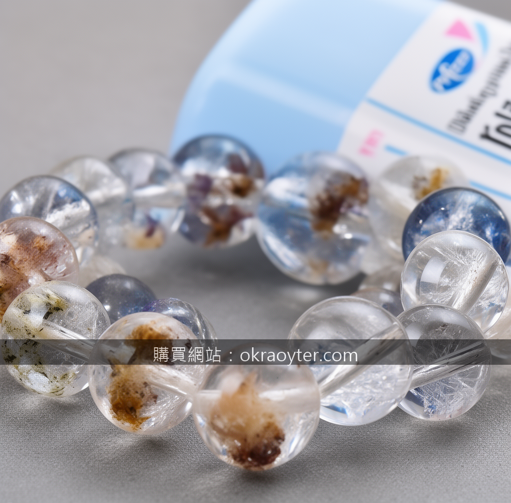 Macro crystal bracelet photography revealing natural bead details.
Subject: Plac